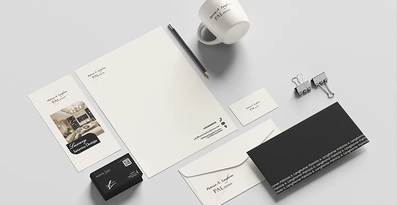 PAL Design stationery set: letterhead, envelopes, business cards and mug