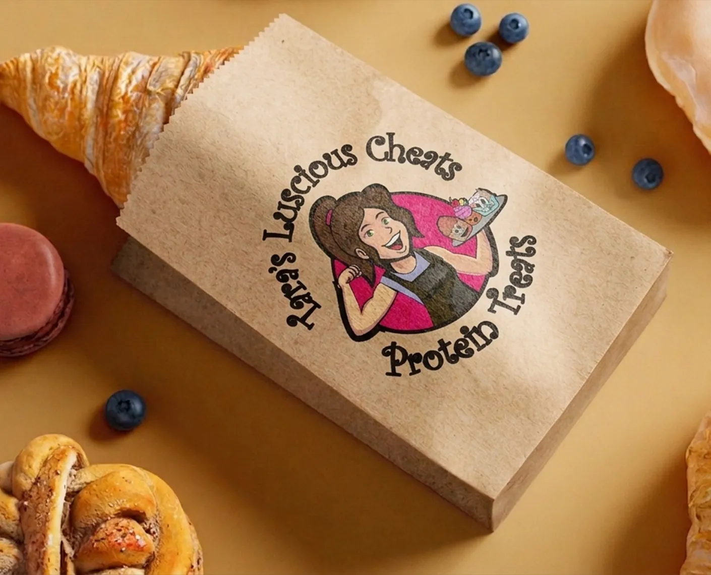 Tara's Luscious Cheats logo printed on a kraft paper bag